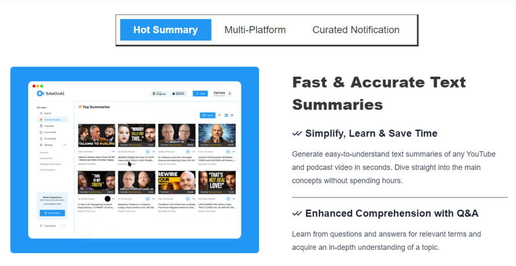 TubeOnAI -AI YouTube Summarizer Tools, AI tool to summarize youtube video