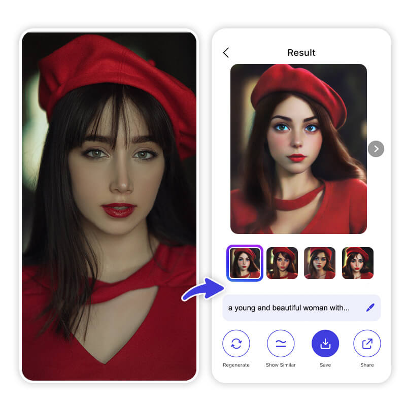 YouCam Image to image AI Cartoon Generator